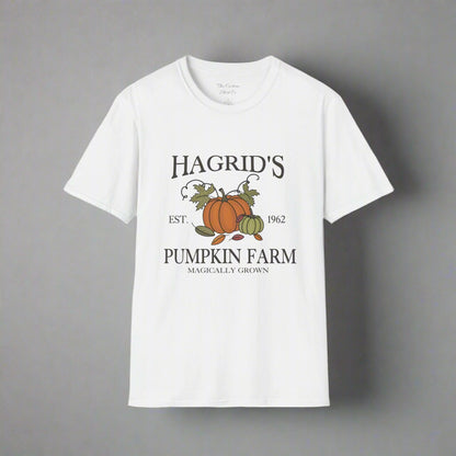 white hagrids pumpkin farm harry potter t-shirt