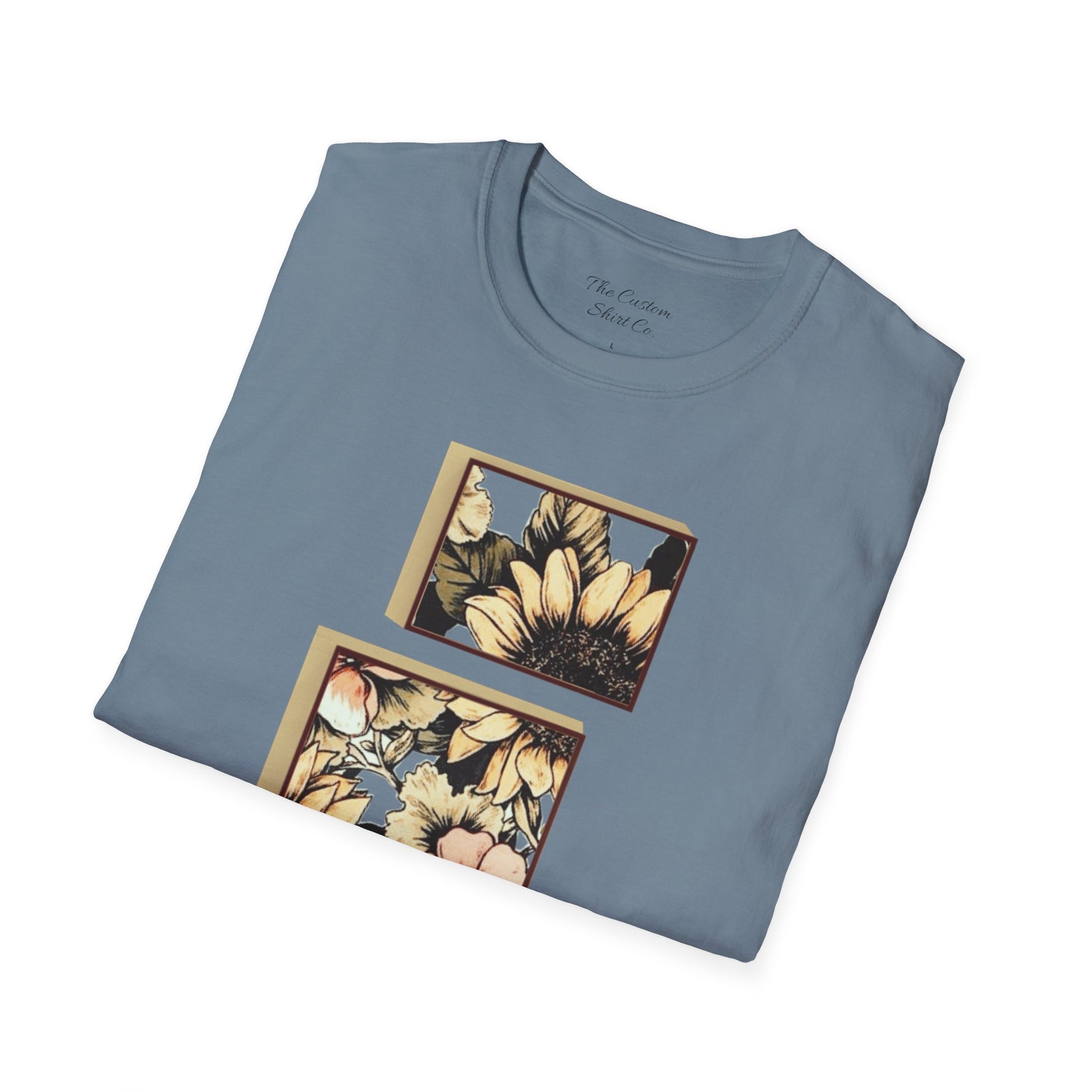 custom vintage flower shirt blue grey gray folded