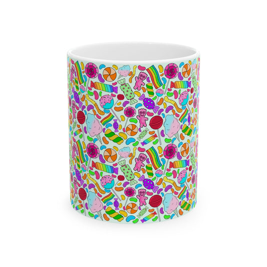 Colorful Candy Design Ceramic Mug, Fun Gift for Sweet Lovers, Ideal for Birthdays, Parties, and Everyday Use