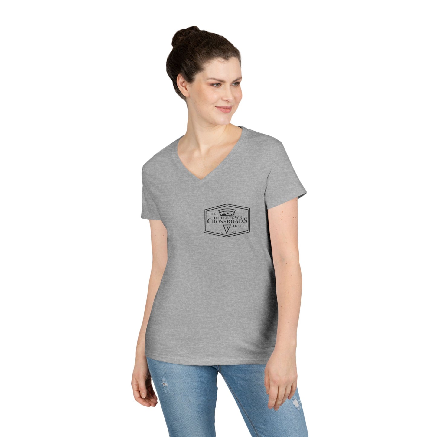 Ladies' V-Neck T-Shirt - Hellertown Crossroads Hotel Design
