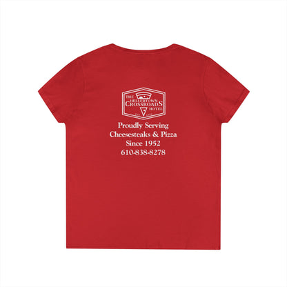 Ladies' V-Neck T-Shirt - Hellertown Crossroads Hotel Design