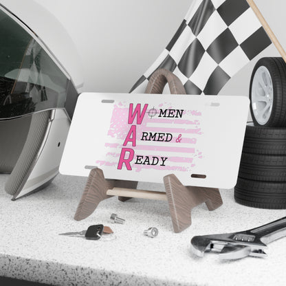 Women Armed & Ready White Vanity Plate