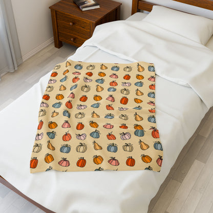 Pumpkin Patterned Velveteen Plush Blanket
