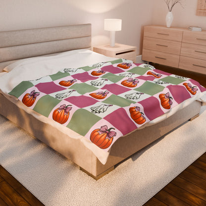 Halloween Ghost and Pumpkin Velveteen Plush Blanket