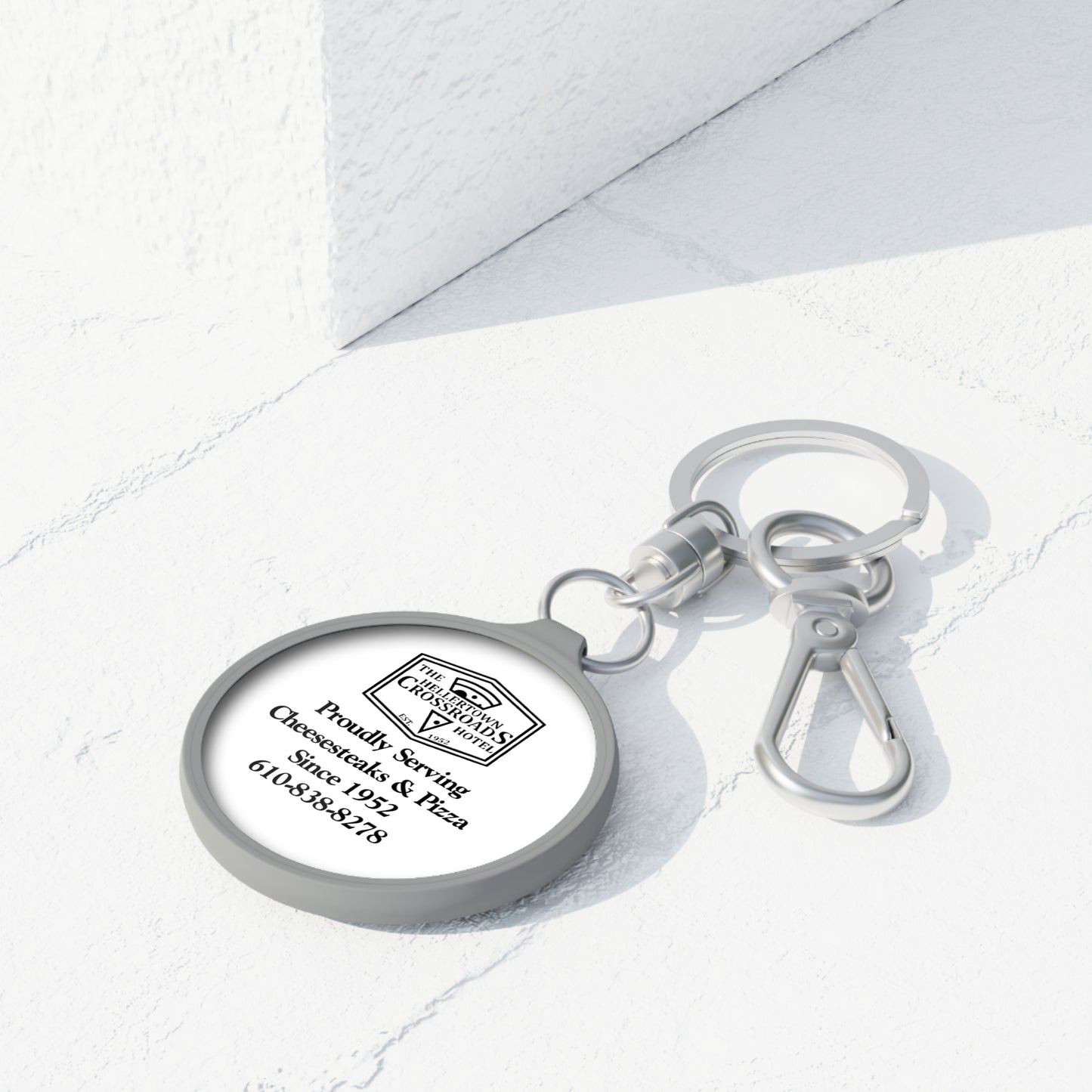 White Keyring Tag – Hellertown Crossroads Design