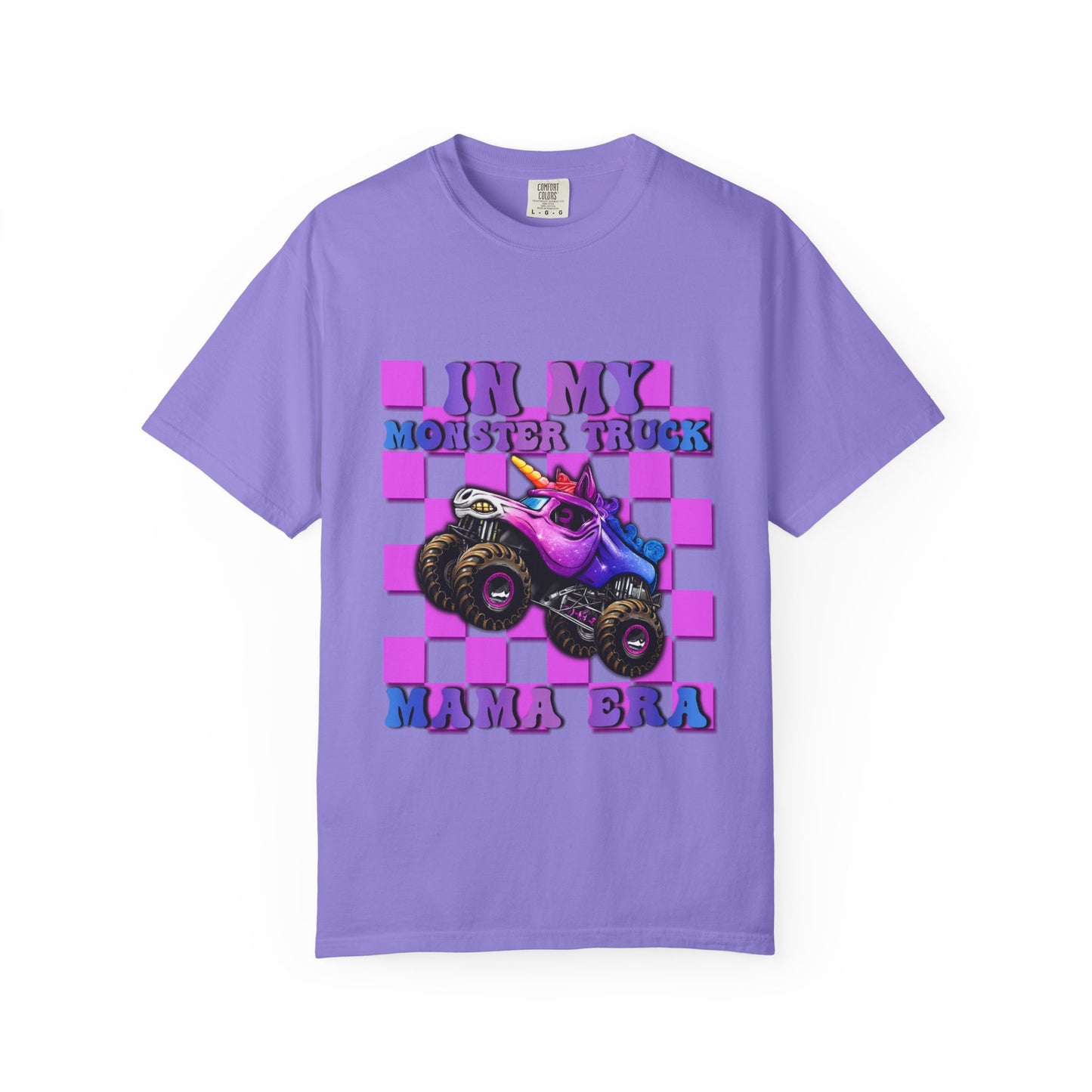 Monster Truck Mama Graphic T-Shirt — "In My Monster Truck Mama Era" Pink Checkerboard