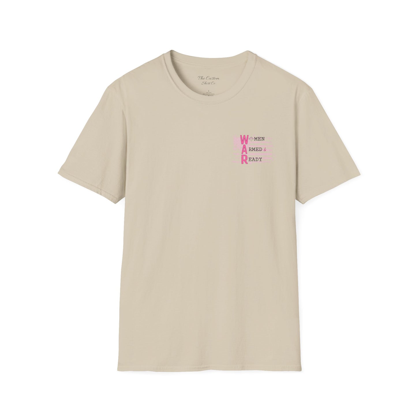 Women Armed & Ready Pink USA Flag Front Print Only T-Shirt