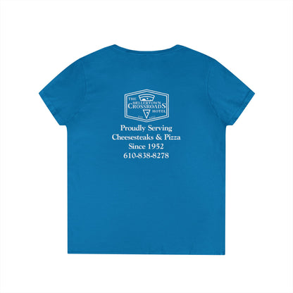 Ladies' V-Neck T-Shirt - Hellertown Crossroads Hotel Design