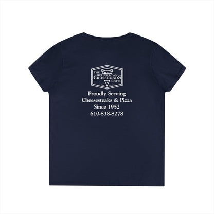 Ladies' V-Neck T-Shirt - Hellertown Crossroads Design