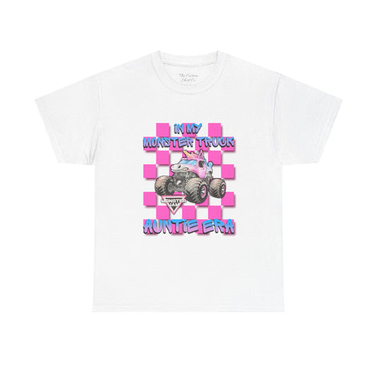 Kids' Monster Truck Tee — "My Monster Truck Auntie Era" Pink Checkered Graphic
