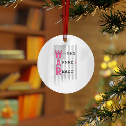 Women Armed & Ready Grey Flag Metal Ornaments