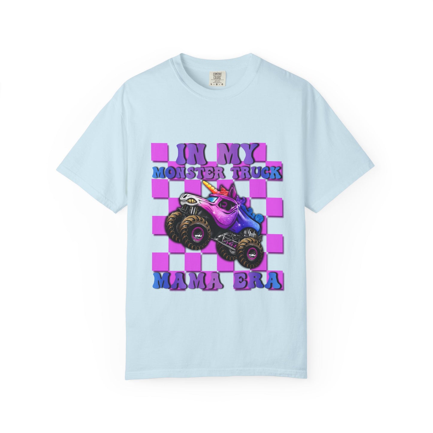 Monster Truck Mama Graphic T-Shirt — "In My Monster Truck Mama Era" Pink Checkerboard