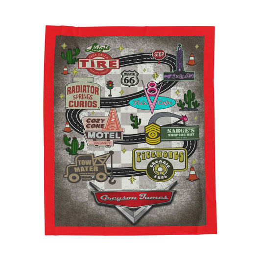 Cozy Route 66 Velveteen Plush Blanket - Retro Travel Decor, Perfect Gift for Road Trip Lovers, Camping, Home Decor, Snuggle Up!