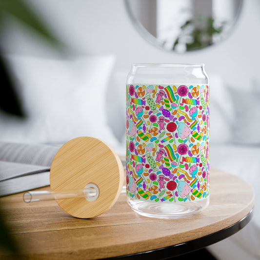 Colorful Sipper Glass | 16oz Drinkware, Fun Summer Vibes, Eco-Friendly, Perfect Gift for Parties, Home Decor, Hydration Enthusiasts