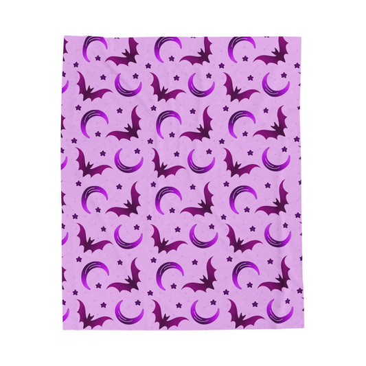 Purple Bat & Moon Velveteen Plush Blanket