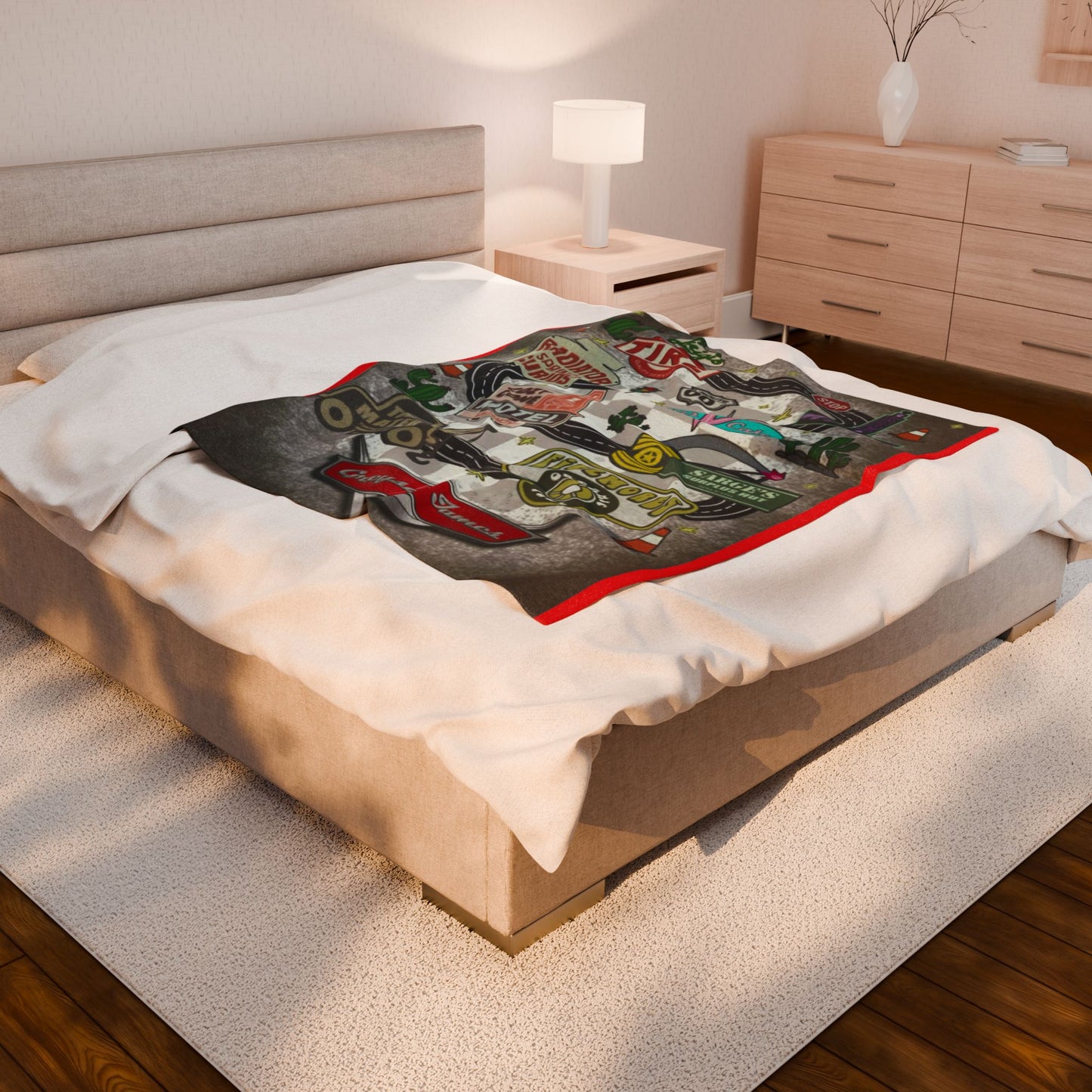 Cozy Route 66 Velveteen Plush Blanket - Retro Travel Decor, Perfect Gift for Road Trip Lovers, Camping, Home Decor, Snuggle Up!