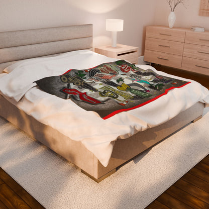 Cozy Route 66 Velveteen Plush Blanket - Retro Travel Decor, Perfect Gift for Road Trip Lovers, Camping, Home Decor, Snuggle Up!
