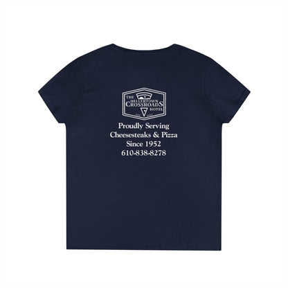 Ladies' V-Neck T-Shirt - Hellertown Crossroads Hotel Design