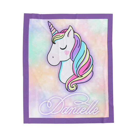 Personalized Unicorn Plush Blanket - Cozy Velveteen Throw for Kids
