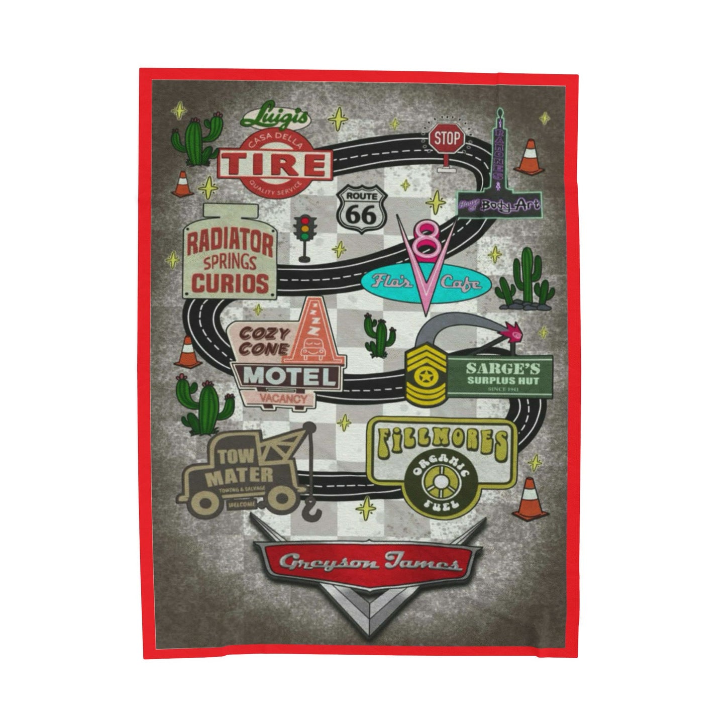 Cozy Route 66 Velveteen Plush Blanket - Retro Travel Decor, Perfect Gift for Road Trip Lovers, Camping, Home Decor, Snuggle Up!