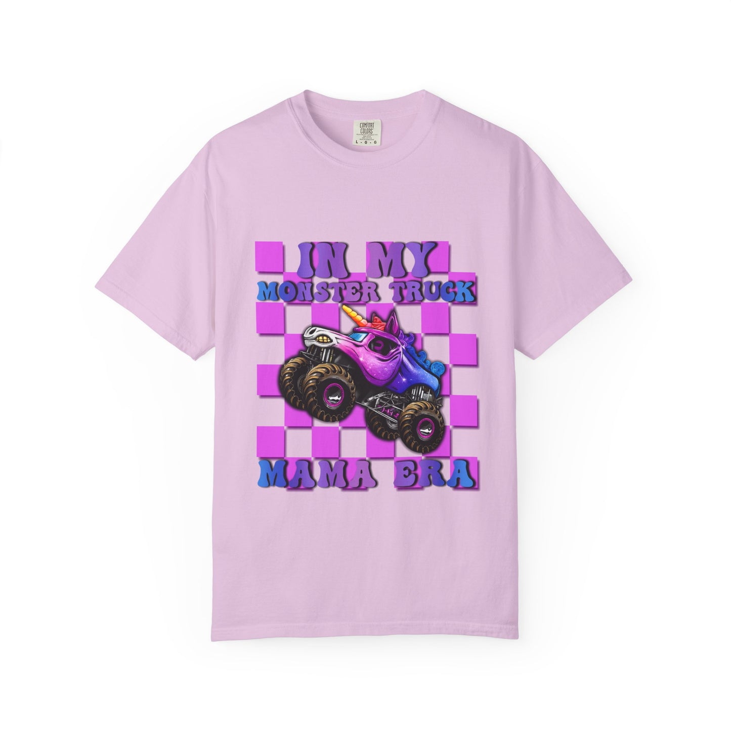Monster Truck Mama Graphic T-Shirt — "In My Monster Truck Mama Era" Pink Checkerboard