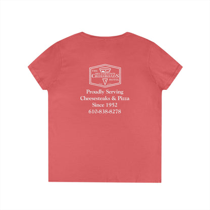 Ladies' V-Neck T-Shirt - Hellertown Crossroads Hotel Design