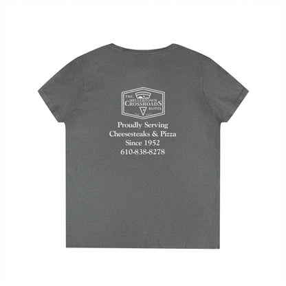 Ladies' V-Neck T-Shirt - Hellertown Crossroads Hotel Design
