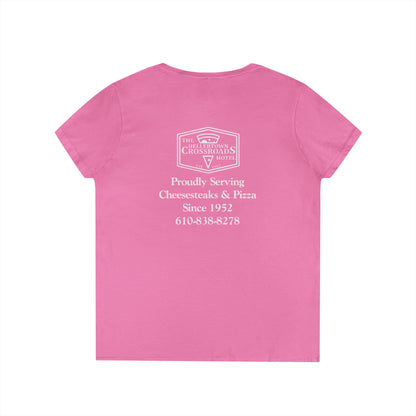 Ladies' V-Neck T-Shirt - Hellertown Crossroads Hotel Design