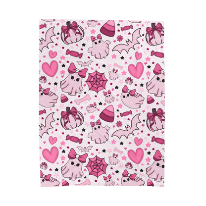 Cute Ghosts & Bats Velveteen Plush Blanket | Cozy Throw for Spooky Seasons