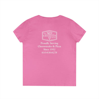 Ladies' V-Neck T-Shirt - Hellertown Crossroads Design