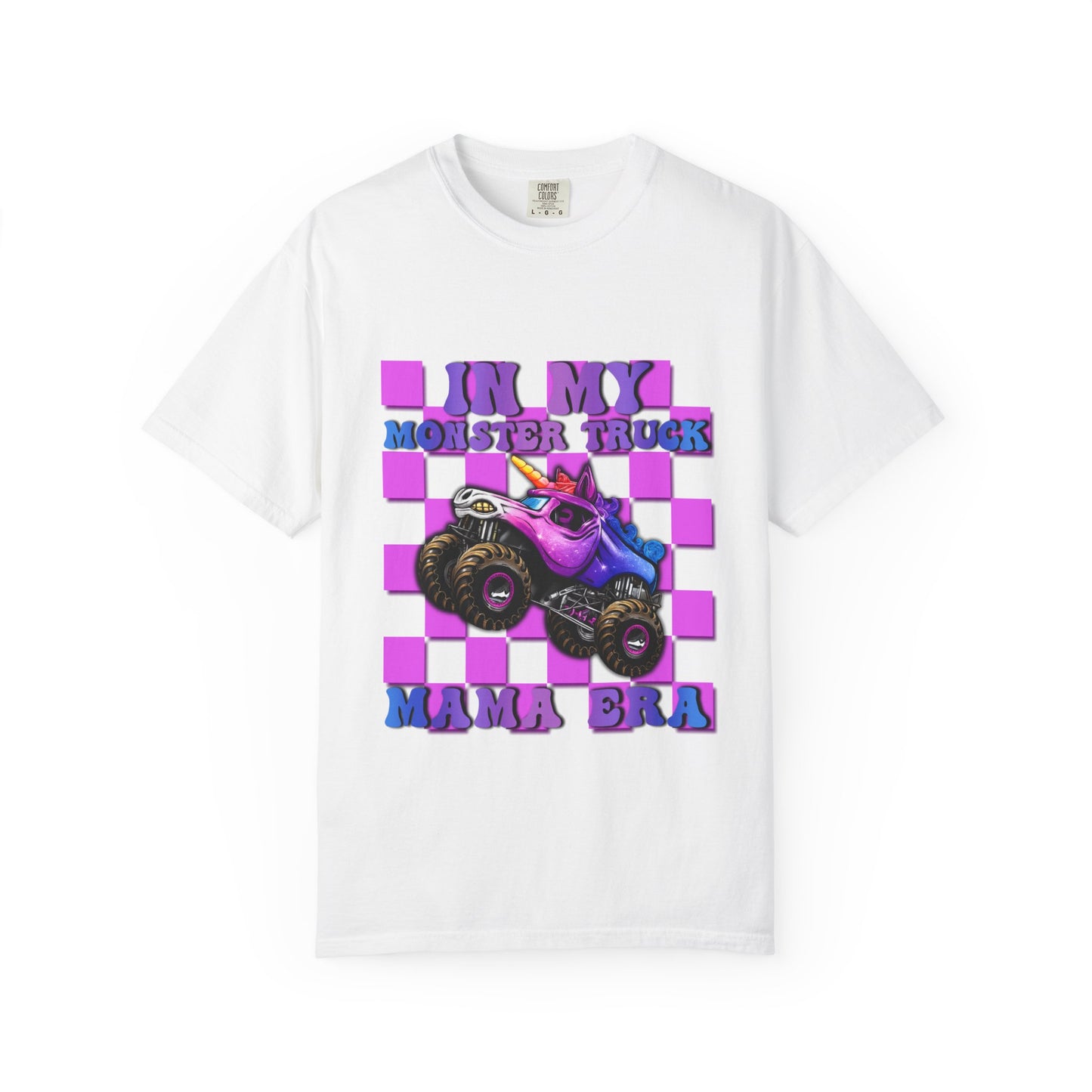 Monster Truck Mama Graphic T-Shirt — "In My Monster Truck Mama Era" Pink Checkerboard